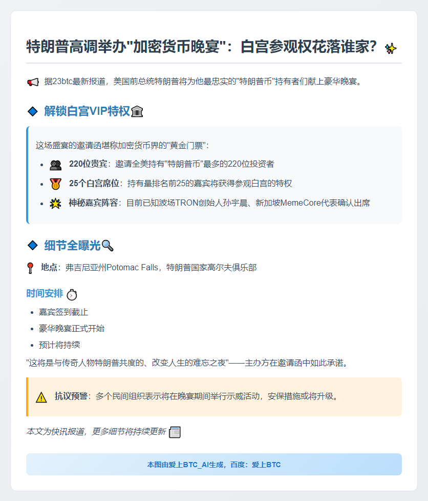 特朗普晚宴23日晨举行