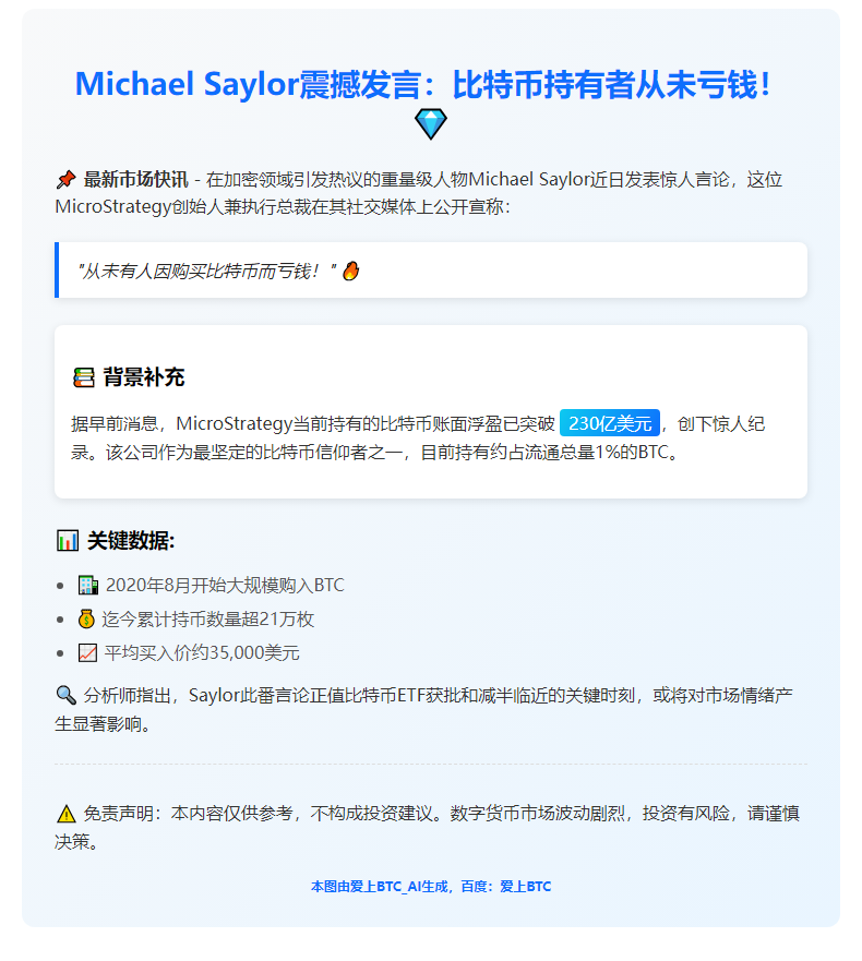 买比特币稳赚？ Michael Saylor放言