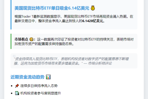 比特币ETF单日净流入6.14亿美元