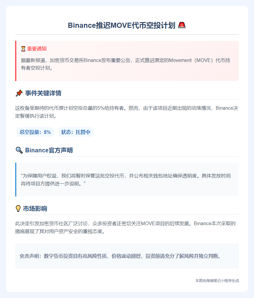 Binance推迟MOVE空投
