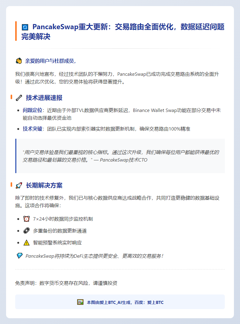 PancakeSwap升级交易路由，修复延迟