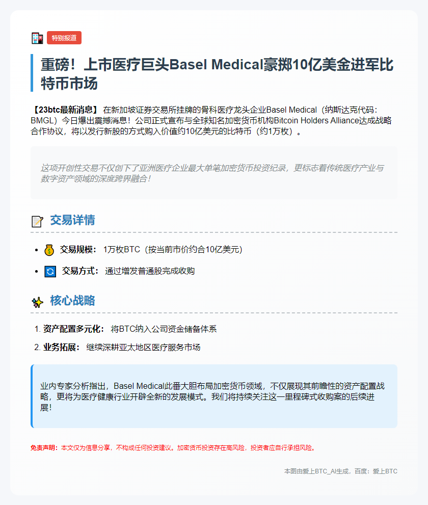 Basel Medical斥资10亿购比特币