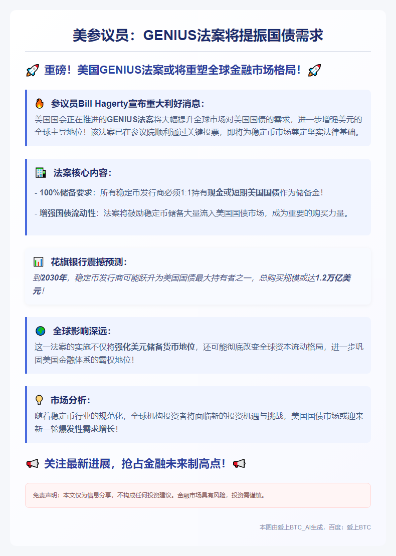 美参议员：GENIUS法案将提振国债需求