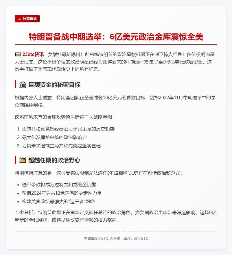 特朗普携6亿巨资冲刺中期选举