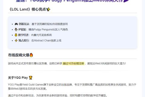 YGG发布《LOL Land》首款Pudgy Penguins游戏