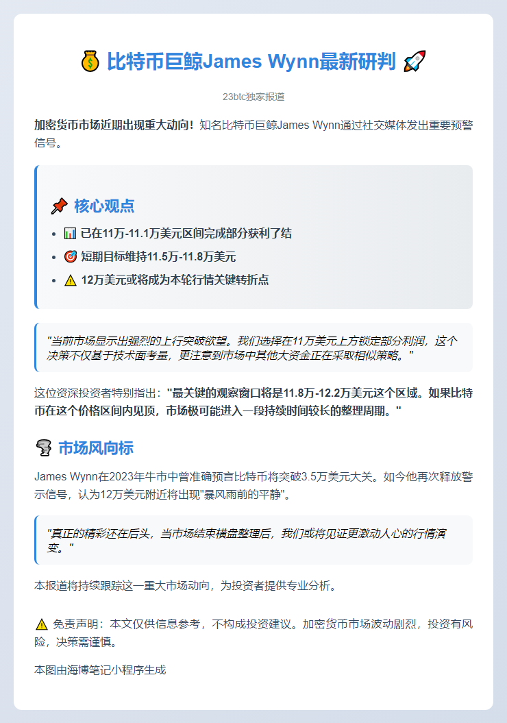 巨鲸：比特币若在12万美元附近见顶将横盘