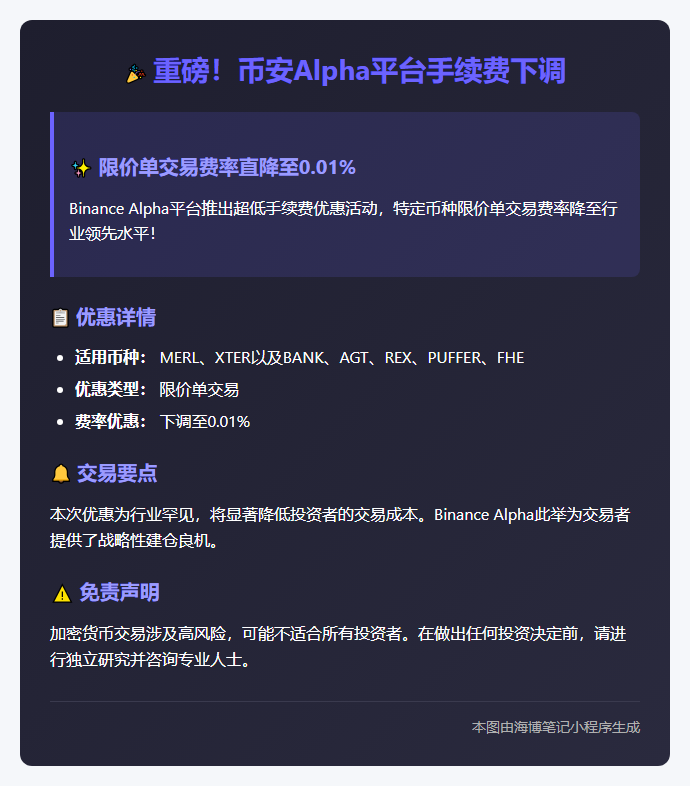 Binance下调限价单费用至0.01%