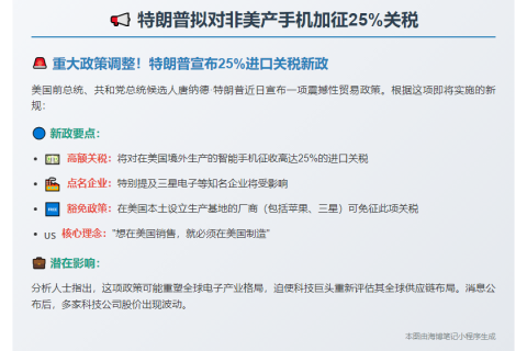 特朗普拟对非美产手机加征25%关税