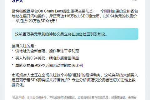 “新址13小时扫货123万枚SPX，均价0.94美元”