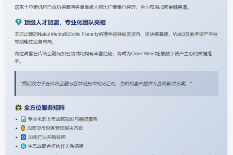 投行Clear Street加码区块链业务