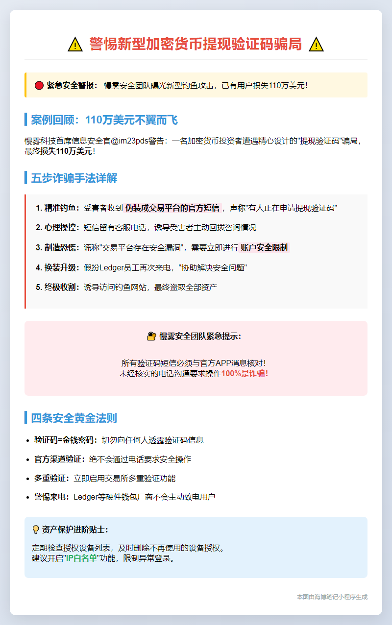 警惕提现验证码骗局！110万美元被骗