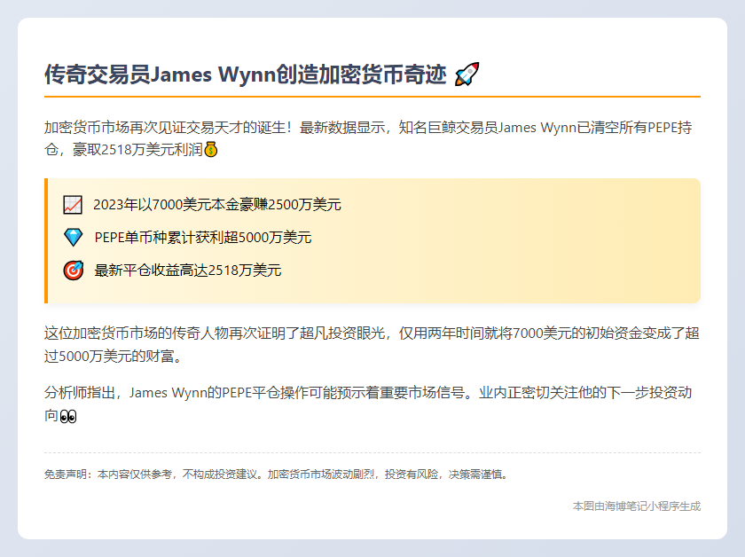巨鲸James Wynn豪赚2518万平仓PEPE