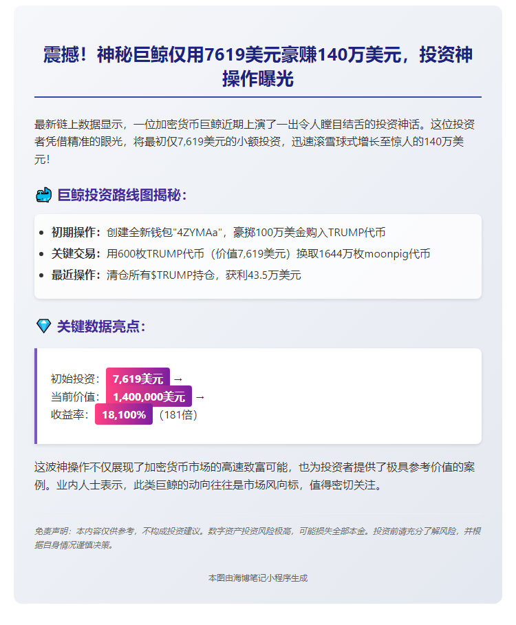 巨鲸 7619 美元买入 moonpig，现涨至 140 万