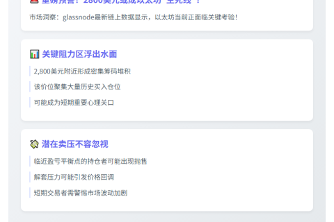 ETH在2800美元附近面临巨大卖压