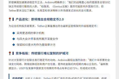 Tether CEO：专注海外市场，推合规稳定币吸金
