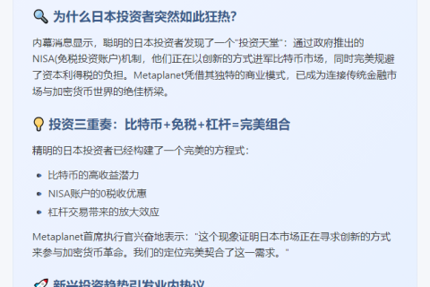 Metaplanet CEO：日本投资者借免税机制投资比特币