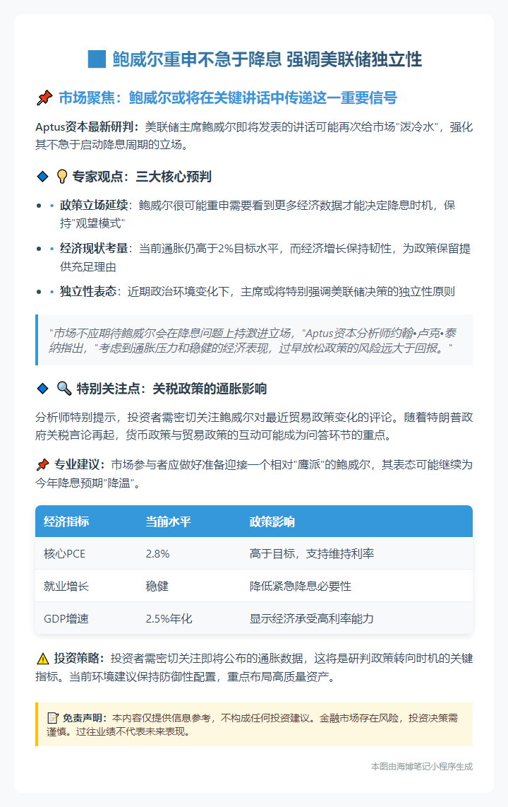 鲍威尔重申不急于降息 强调美联储独立性