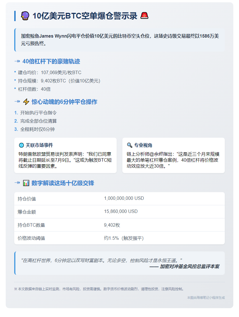 巨鲸James Wynn平仓10亿美元BTC空单，亏1586万