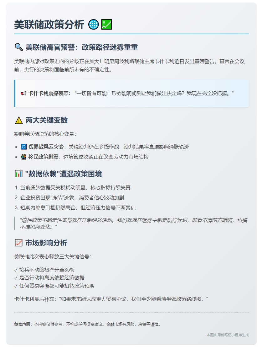 美联储卡什卡利：9月前政策不确定性大