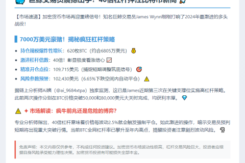 “交易员40倍杠杆做多BTC，仓位6805万刀”