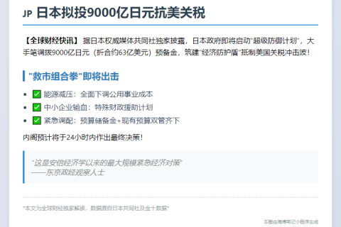 日本拟投9000亿日元抗美关税