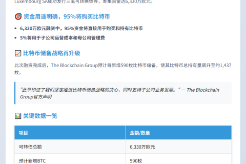 区块链集团发6330万欧可转债 将增持590枚BTC