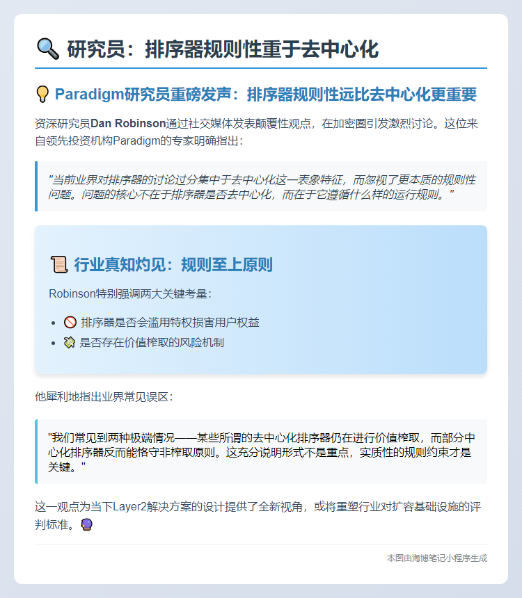 研究员：排序器规则性重于去中心化