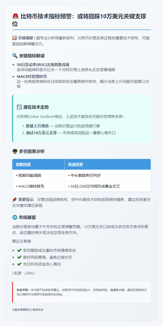 比特币或回调测试10万美元支撑