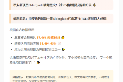 Binance新项目Elderglade超募385倍