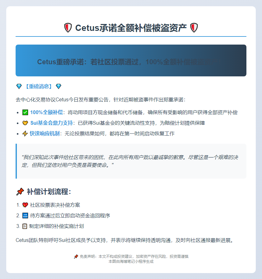 Cetus承诺全额补偿被盗资产
