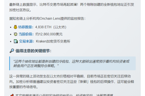 Kraken转出4838枚ETH
