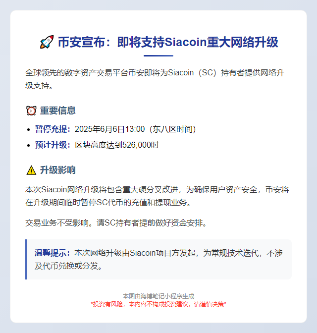 币安支持SC网络升级及硬分叉