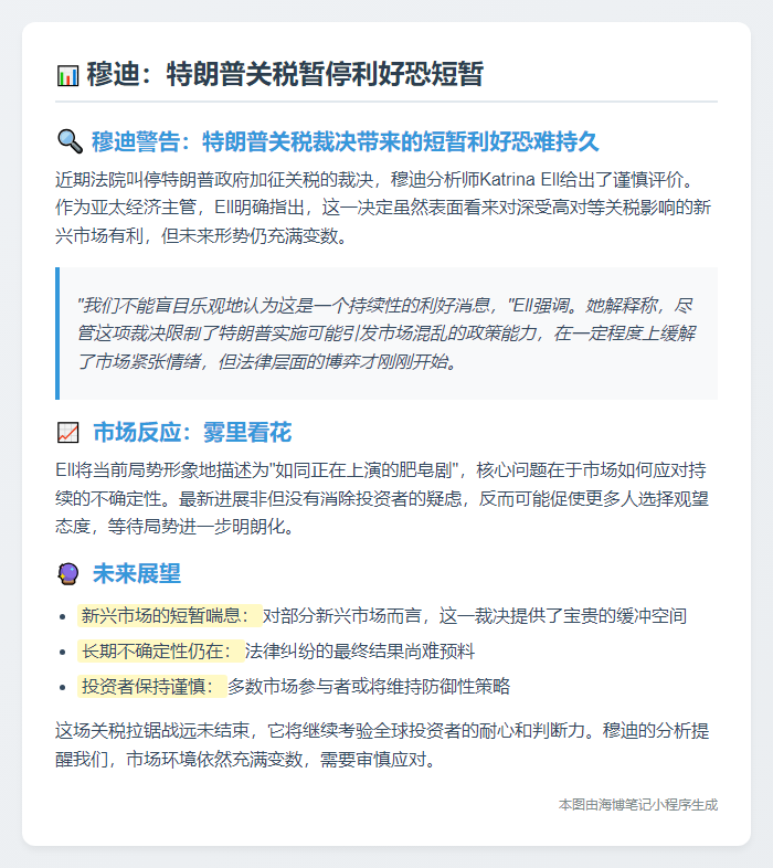 穆迪：特朗普关税暂停利好恐短暂