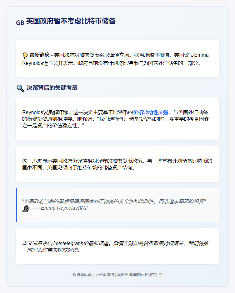 英政府暂不考虑比特币储备