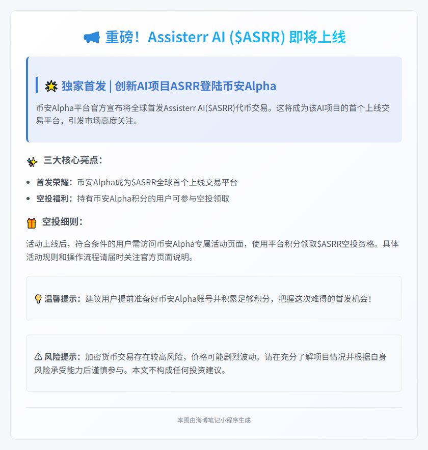 Assisterr AI (ASRR) 5月30日上线币安