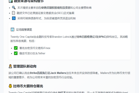 Twenty One Capital增发1亿美元可转债