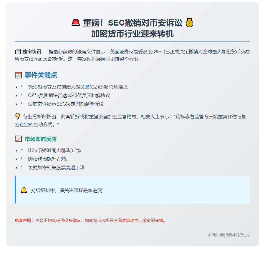 SEC撤销对币安起诉