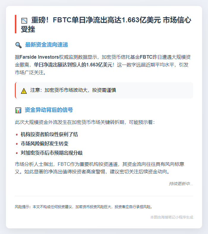 FBTC净流出1.66亿美元