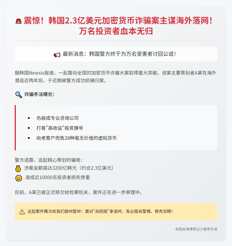 韩破获2亿美元加密诈骗案