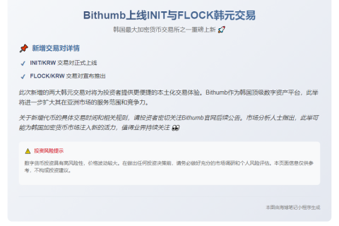 Bithumb上线INIT与FLOCK韩元交易