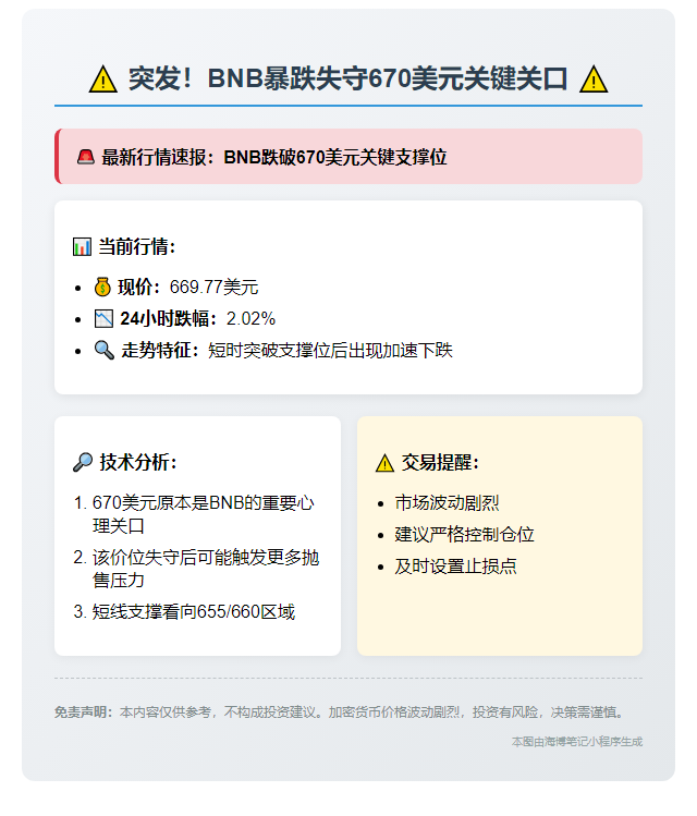BNB跌破670美元