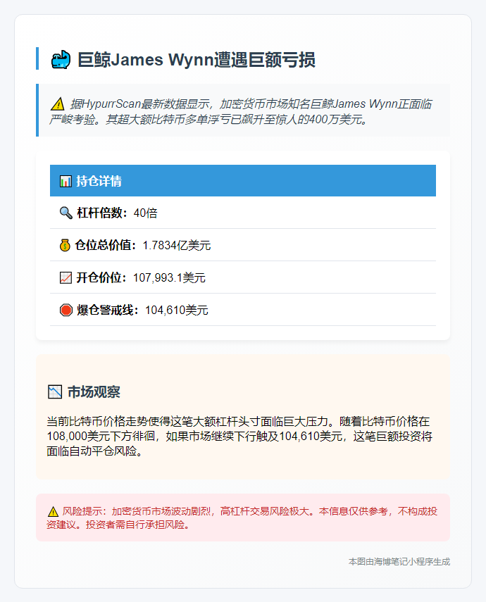 巨鲸James Wynn比特币亏损400万美元
