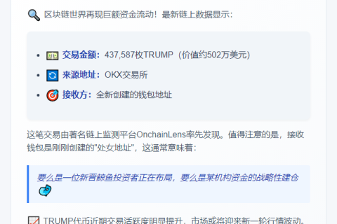 巨额TRUMP转出：新钱包提走500万美元