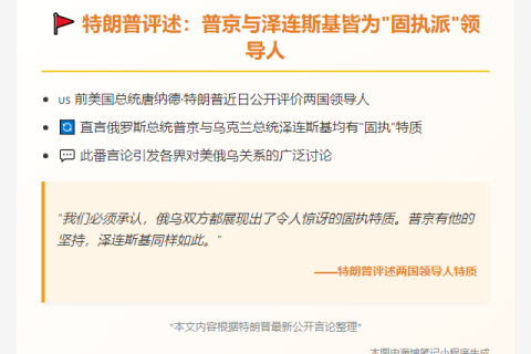 特朗普称普京与泽连斯基都固执