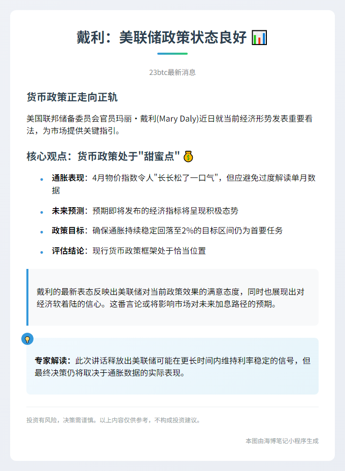 戴利：美联储政策状态良好