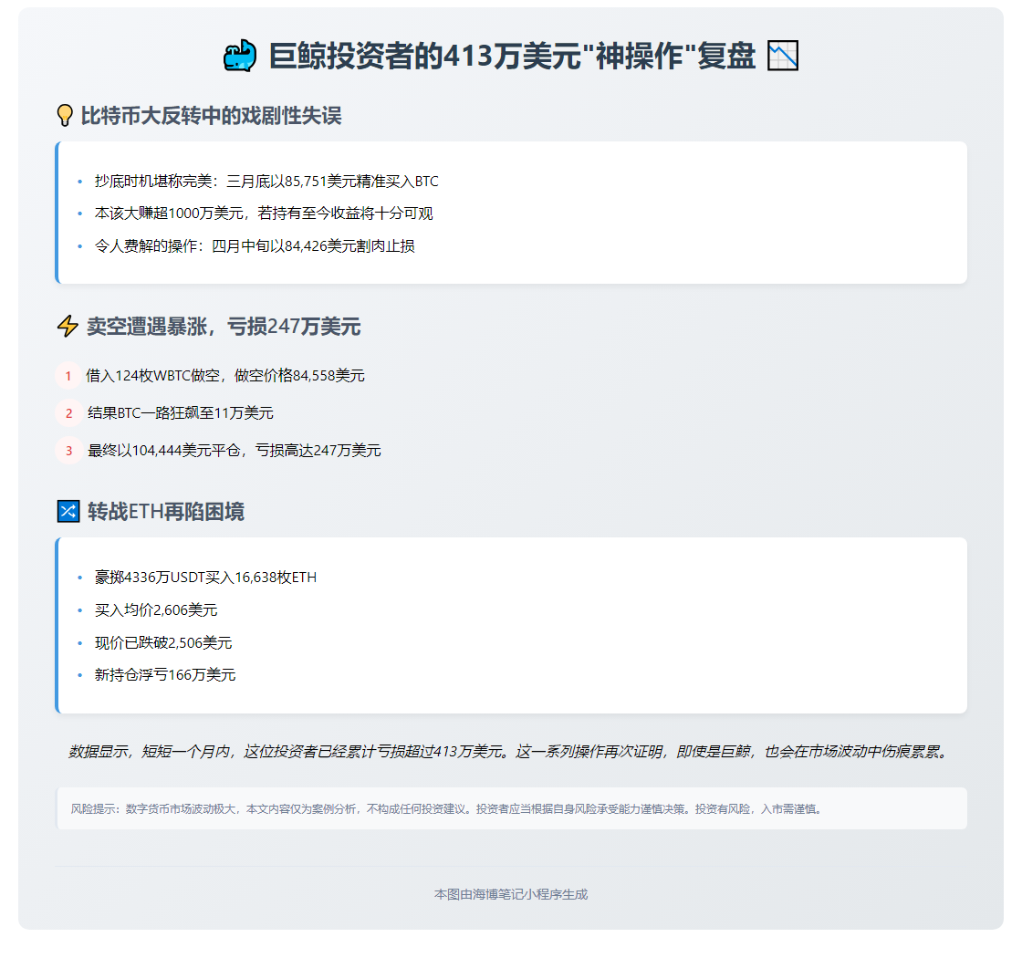 巨鲸错失千万盈利后卖空BTC亏247万，再买ETH浮亏166万