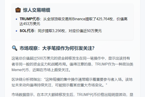"新钱包从Binance提取425万$TRUMP"