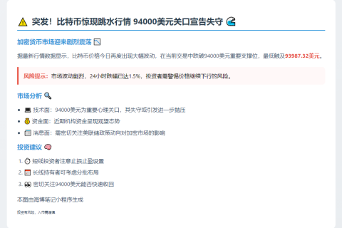 BTC跌破9.4万美元