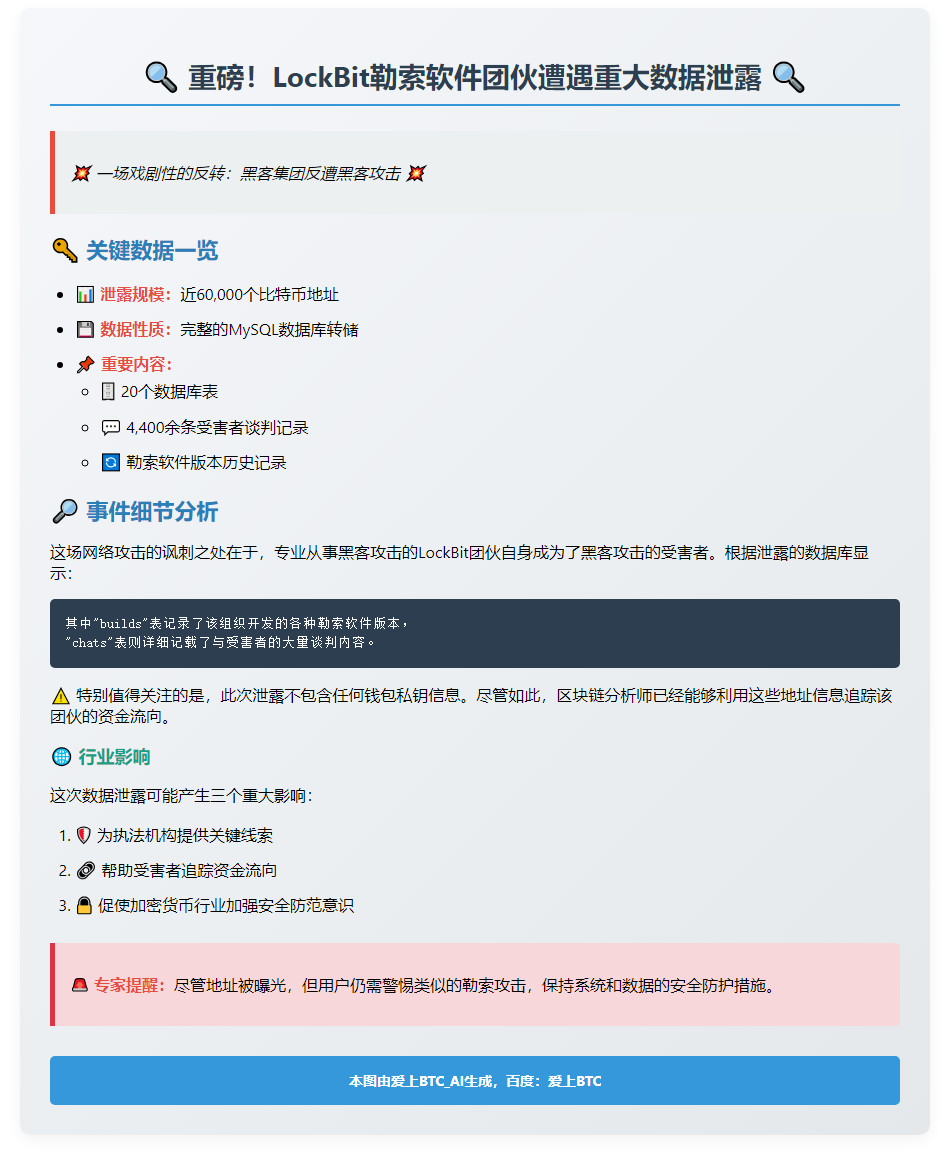 LockBit遭黑客入侵，6万BTC地址曝光