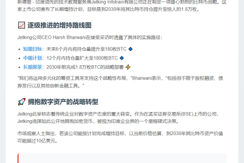 印度Jetking拟增持BTC至1.8万枚